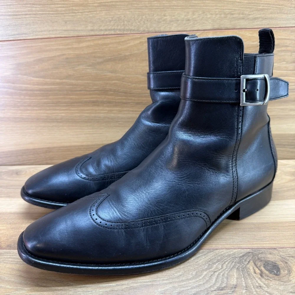 Johnston & Murphy Collection Wingtip Boots 9.5 M Black Leather Zipper Square Toe